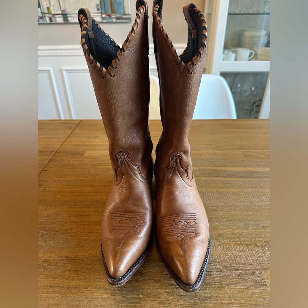 Vintage CODE WEST  Sz 8M Western Brown Cowboy Boots Made in USA Soft leather - Picture 2 of 10